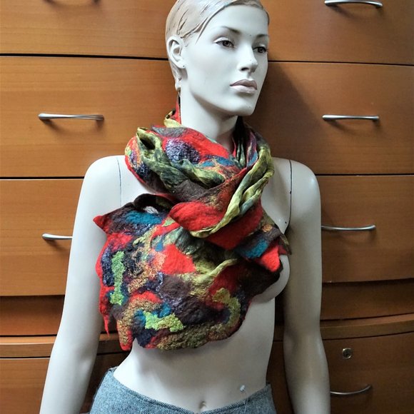 BATIK SILK FELTED WOOL TRIM HUGE SHAWL HANDMADE GIFT FOR WOMEN - Picture 12 of 16
